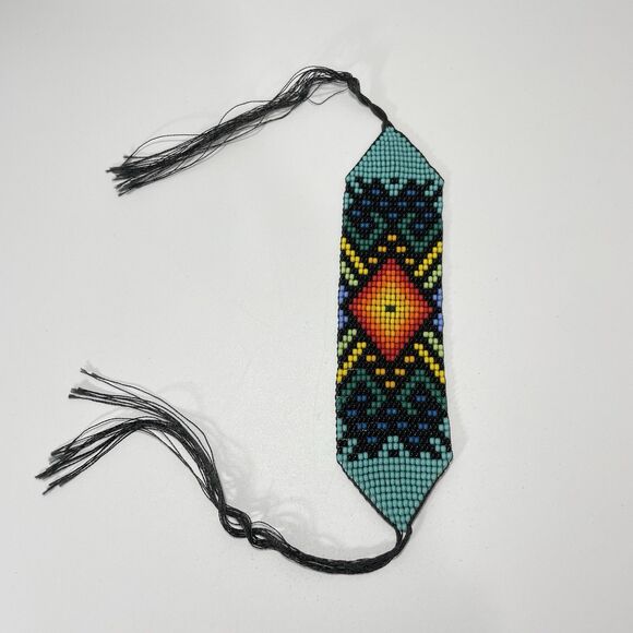 Handmade Beaded Bracelet Native Style Loom Woven Tribal Pattern Jewelry - Picture 1 of 3